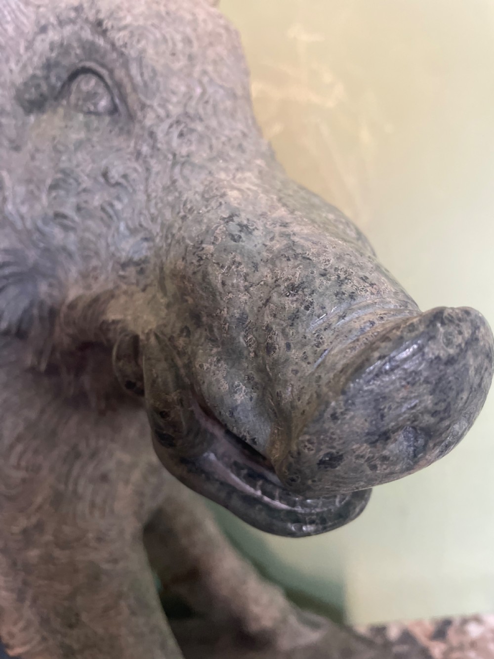 Large scale C19th Italian ‘Grand Tour’ souvenir carved ‘prato verde’ serpentine marble sculpture reduction copy, after the antique,  known as “Il Porcellino” or The Uffizi Boar.  View XVII