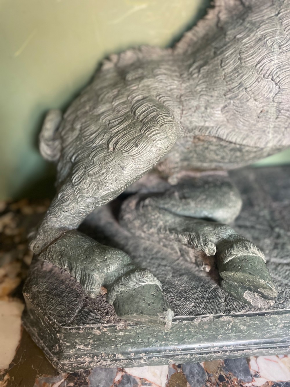 Large scale C19th Italian ‘Grand Tour’ souvenir carved ‘prato verde’ serpentine marble sculpture reduction copy, after the antique,  known as “Il Porcellino” or The Uffizi Boar.  View XXVIII