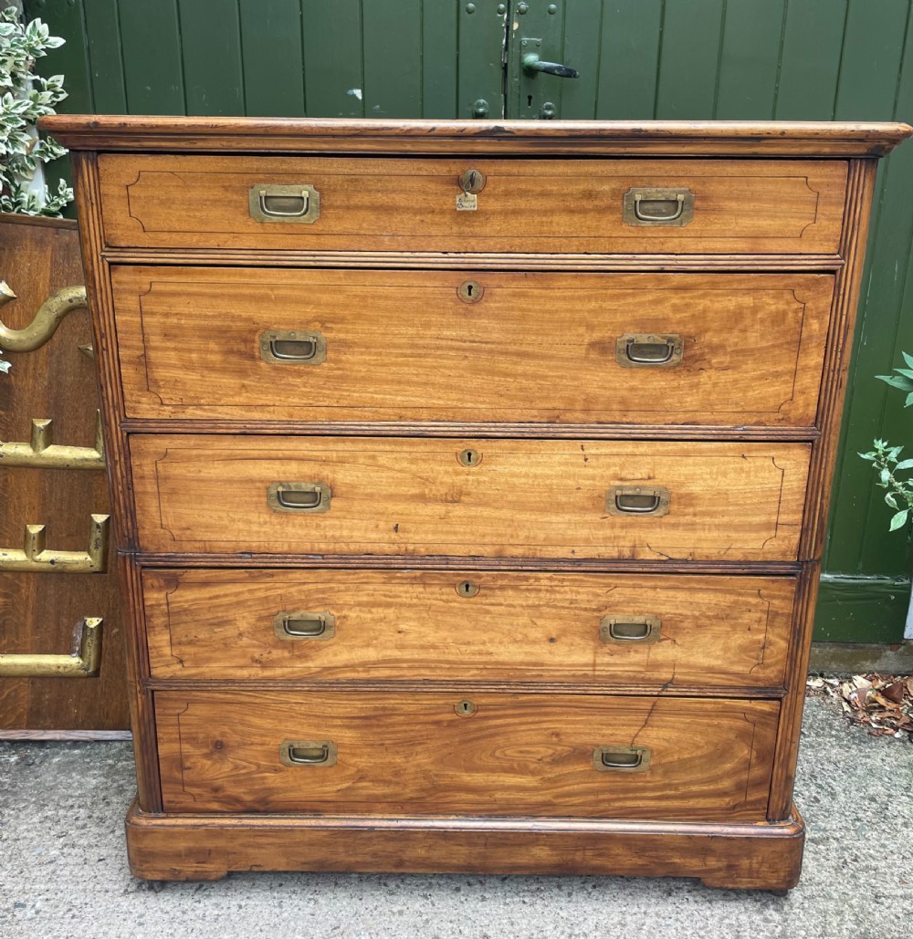 C19th Chinese Export Trade camphor-wood 2-section military campaign chest-of-drawers .