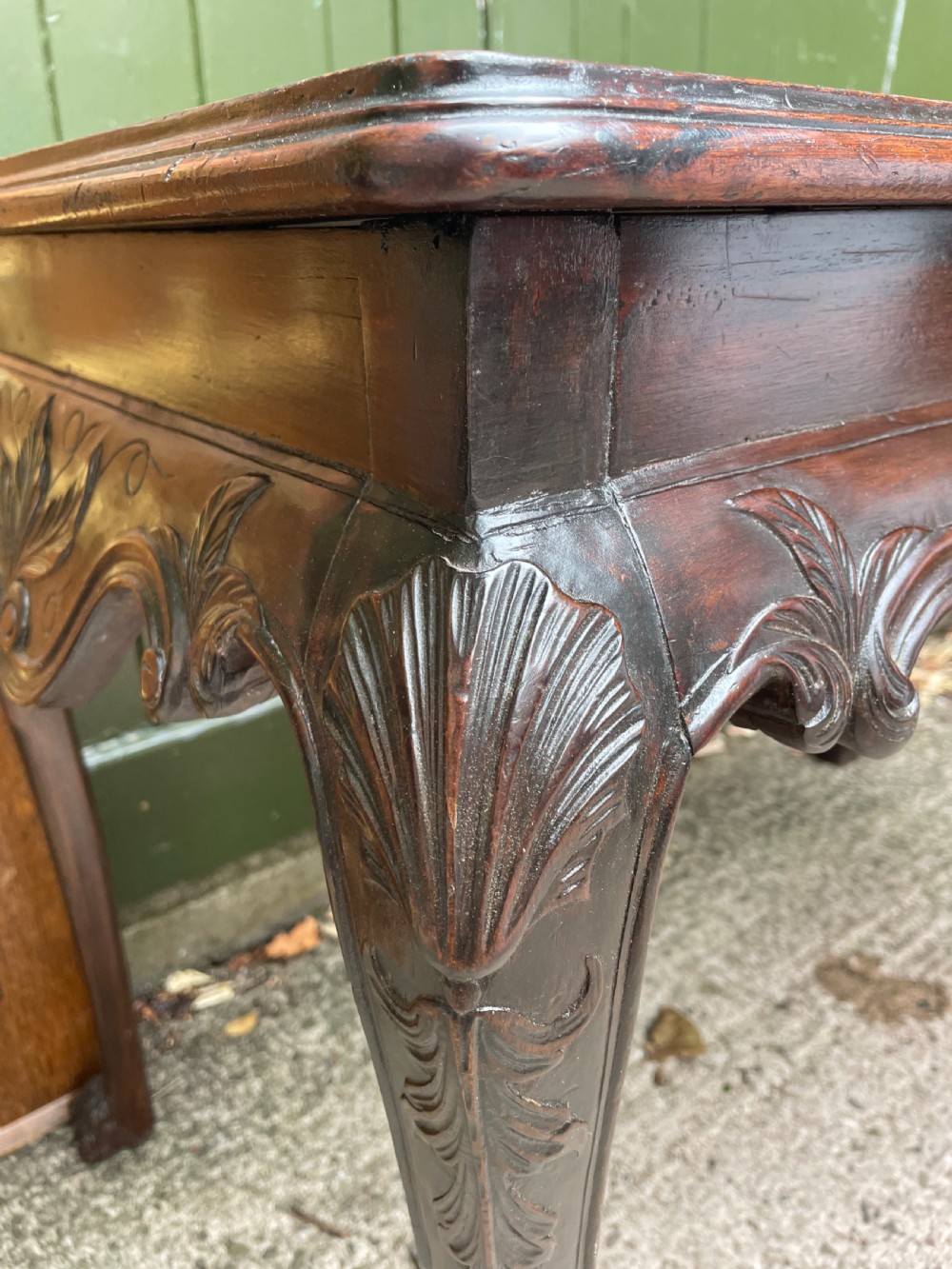 C19th Irish carved mahogany side table in the mid C18th George II period style. View VII