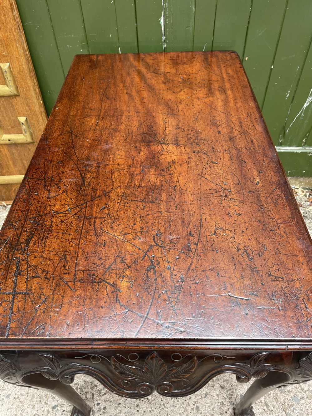 C19th Irish carved mahogany side table in the mid C18th George II period style. View IX