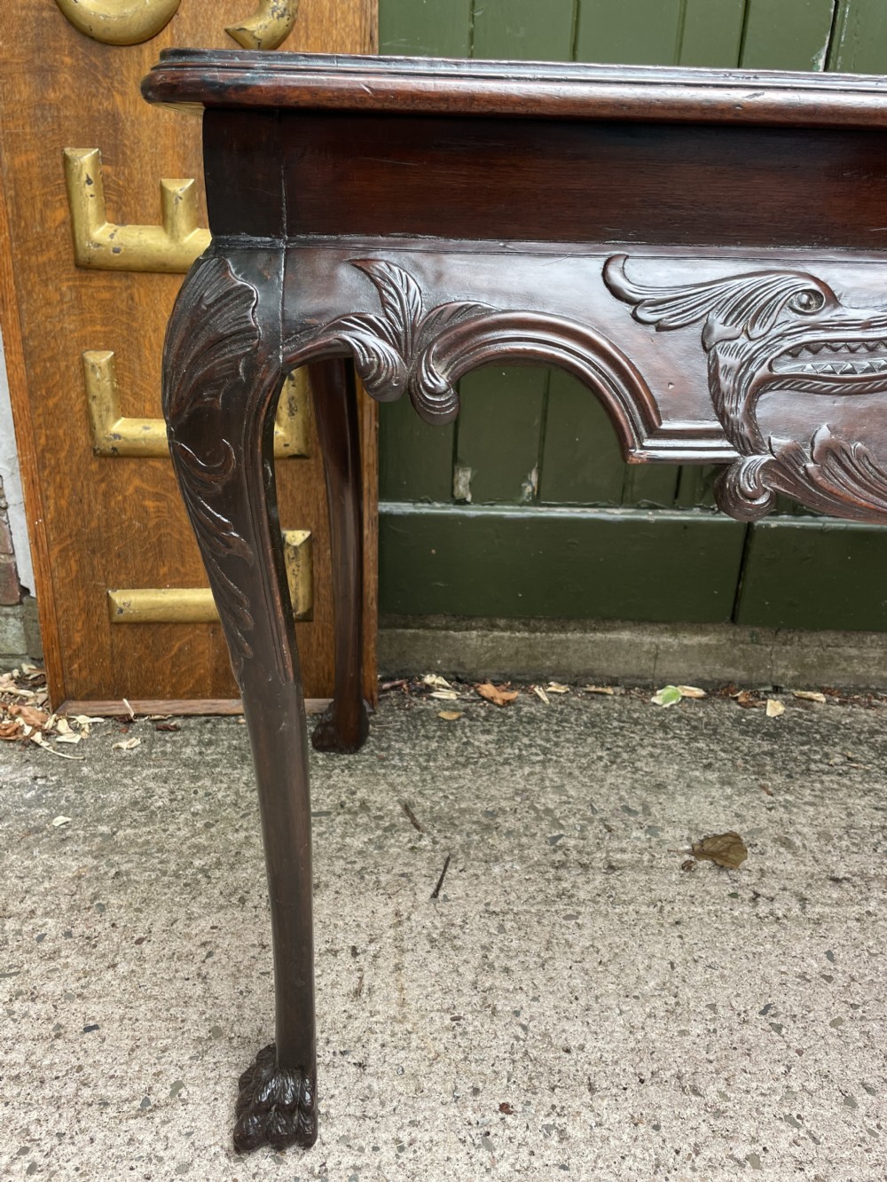 C19th Irish carved mahogany side table in the mid C18th George II period style. View XII