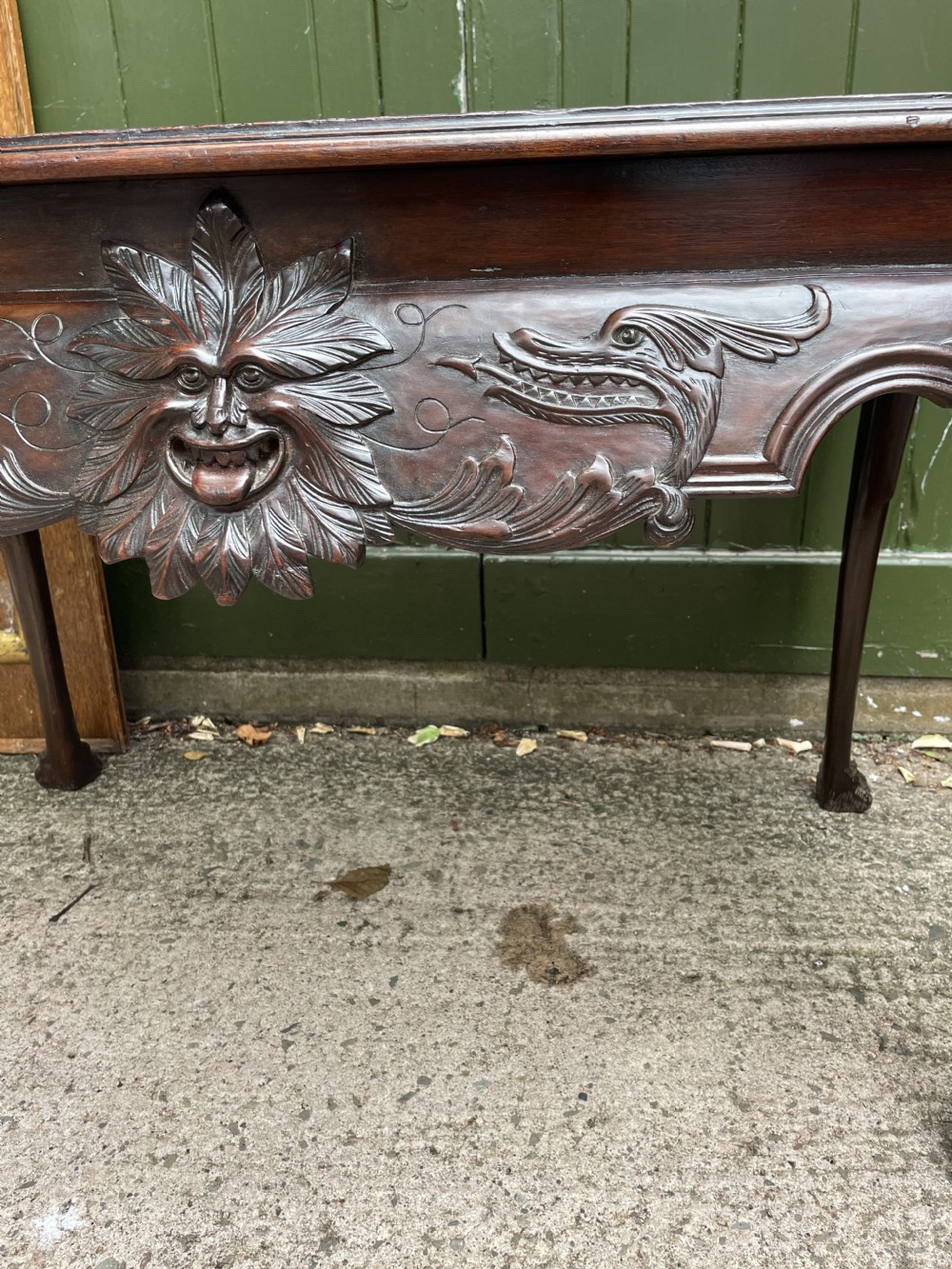C19th Irish carved mahogany side table in the mid C18th George II period style. View XIV
