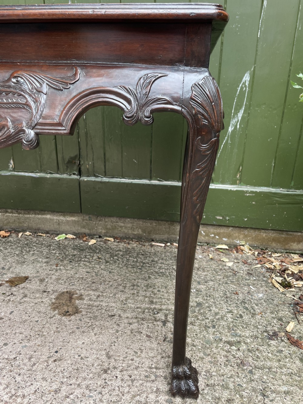 C19th Irish carved mahogany side table in the mid C18th George II period style. View XV