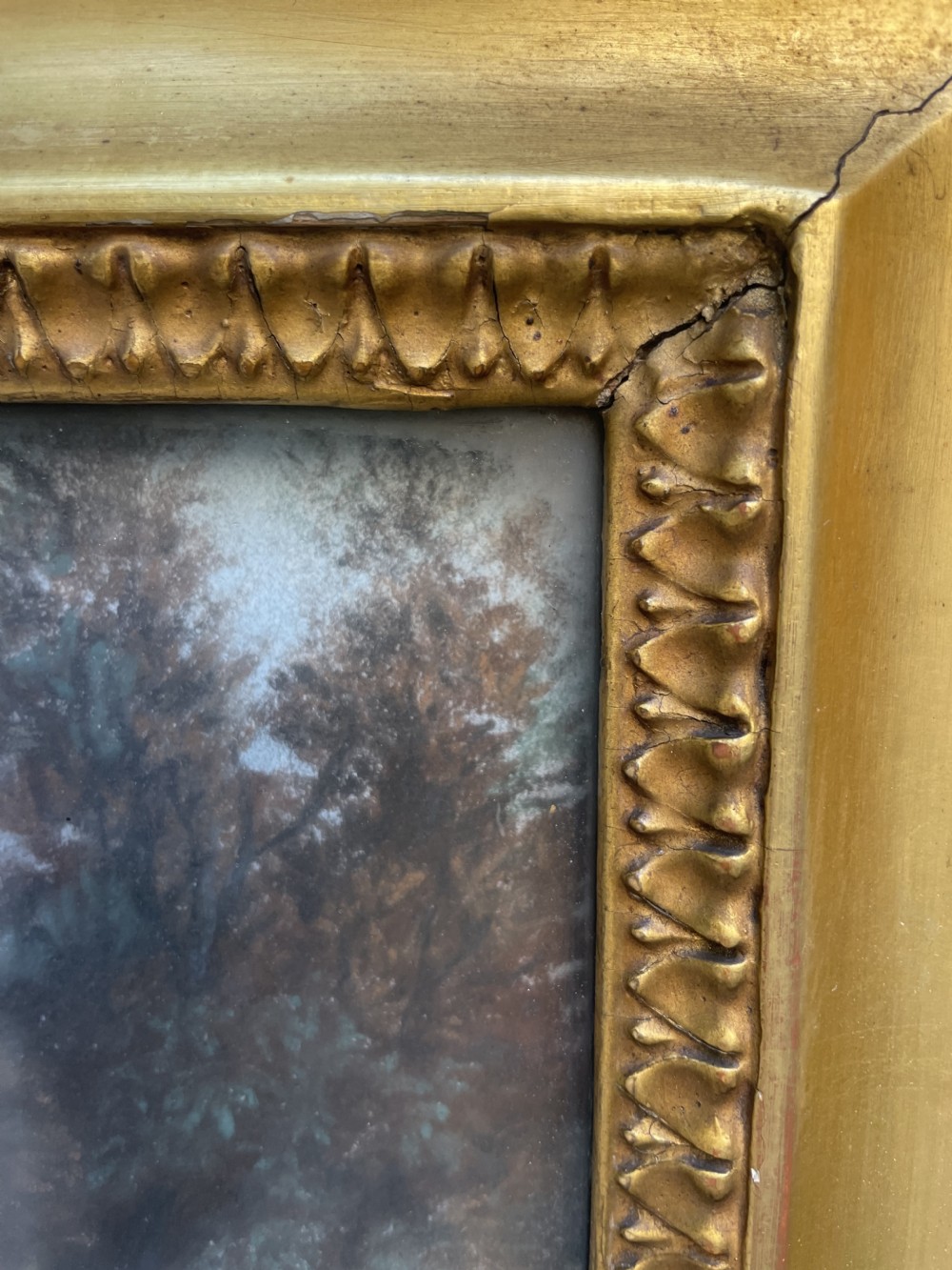 Pair of finely executed large early C19th pastel paintings depicting bucolic pastoral country landscapes in original giltwood frames in the manner of Peter Le Cave .  View XIV