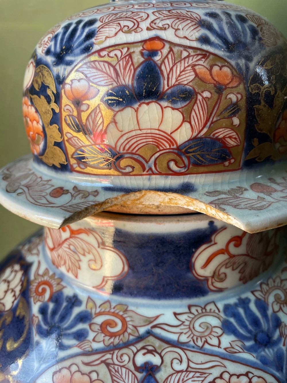 Early C18th Edo period Japanese Imari pattern porcelain vase and cover . View IV