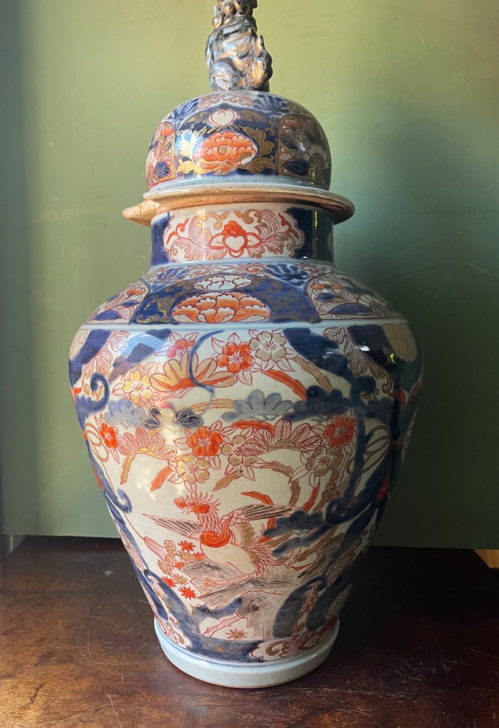 Early C18th Edo period Japanese Imari pattern porcelain vase and cover . View V