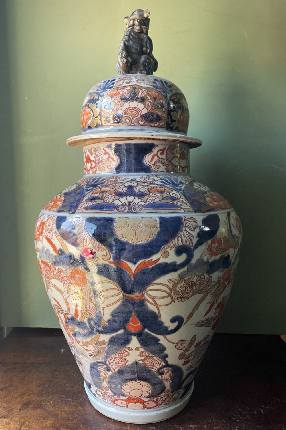 Early C18th Edo period Japanese Imari pattern porcelain vase and cover . View VI