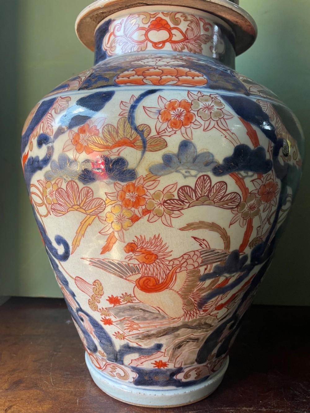 Early C18th Edo period Japanese Imari pattern porcelain vase and cover . View VII