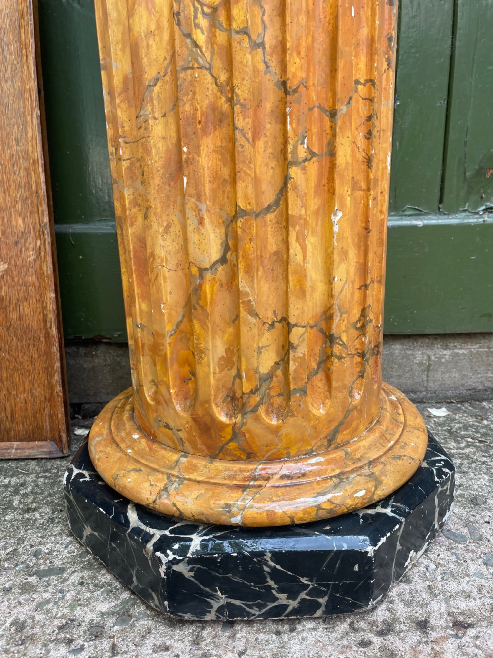 C19th simulated faux ‘giallo antico’ simulated marble wooden fluted classical column sculpture display stand . View V