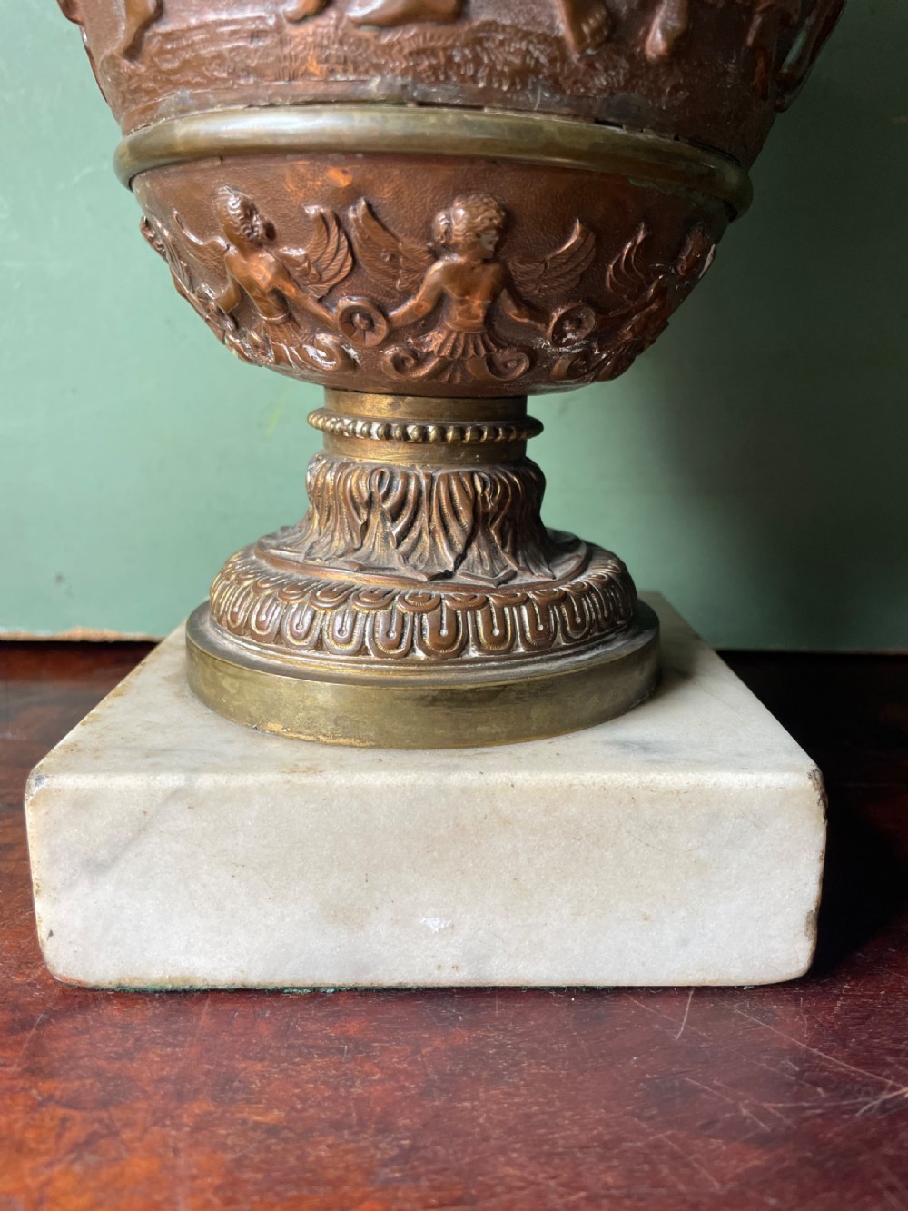 Pair of late C19th gilded and patinated brass table lamps modelled in the ‘Grand Tour’ taste in the form of ancient classical volute krater vases .  View IX