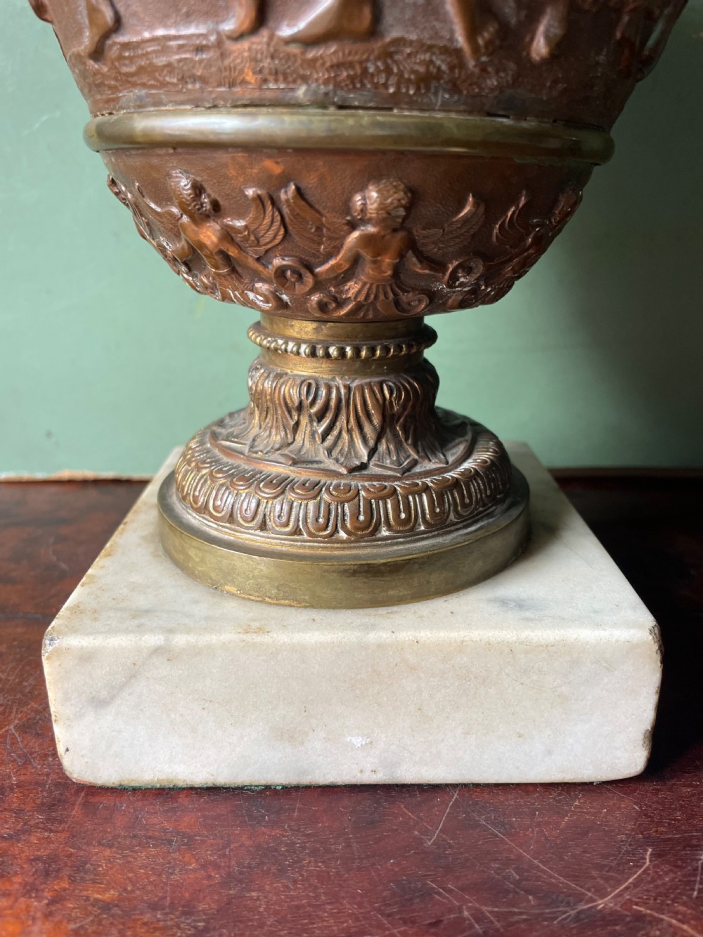 Pair of late C19th gilded and patinated brass table lamps modelled in the ‘Grand Tour’ taste in the form of ancient classical volute krater vases .  View XIII