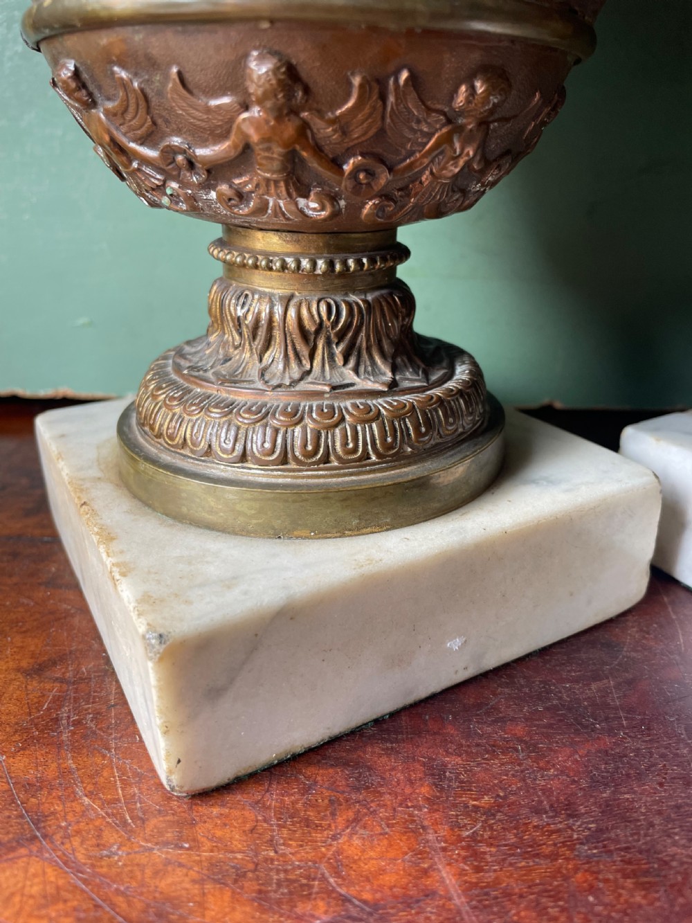 Pair of late C19th gilded and patinated brass table lamps modelled in the ‘Grand Tour’ taste in the form of ancient classical volute krater vases .  View XVII