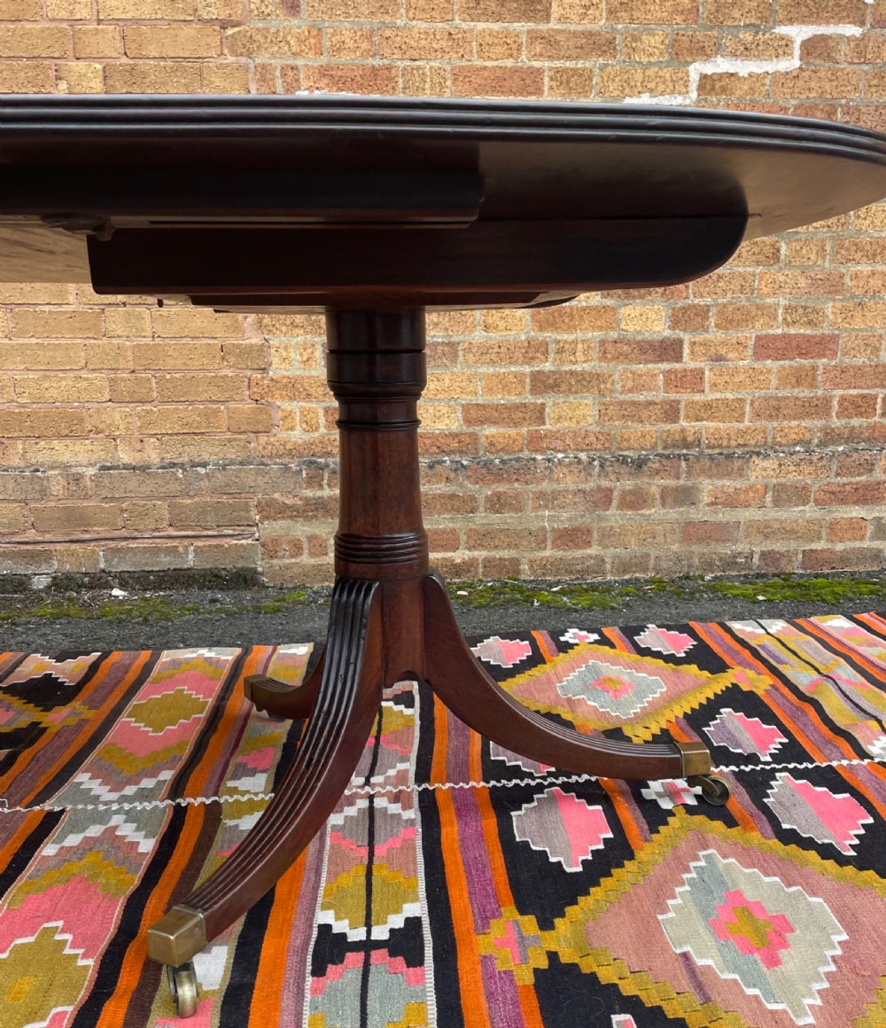 Elegant early C19th George III period mahogany 3-pillar pedestal dining table of good scale and proportions. View VI