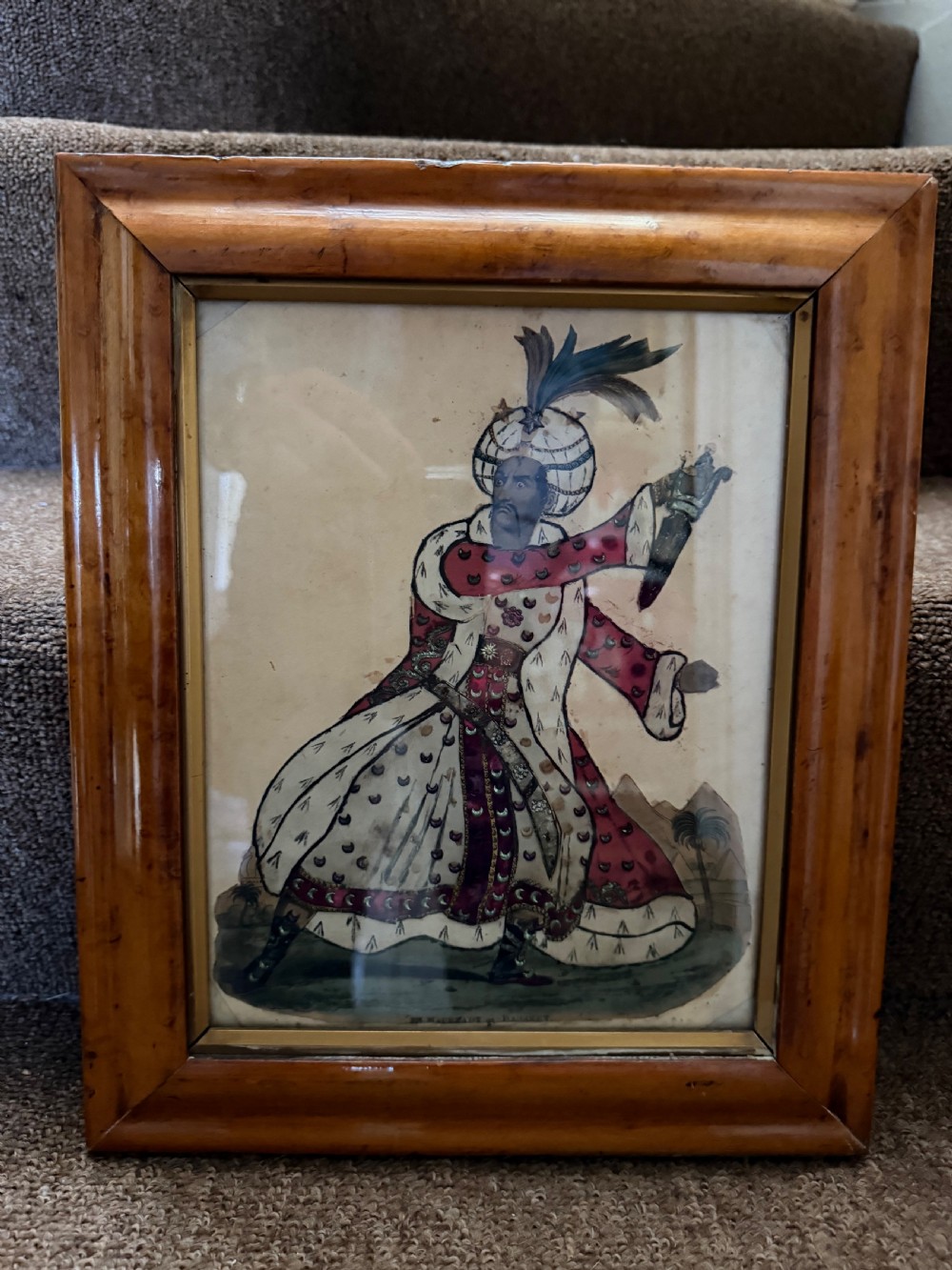 Six early to mid-19th-century framed theatrical tinsel prints displaying costumed figures within various wooden and gilt frames. View II