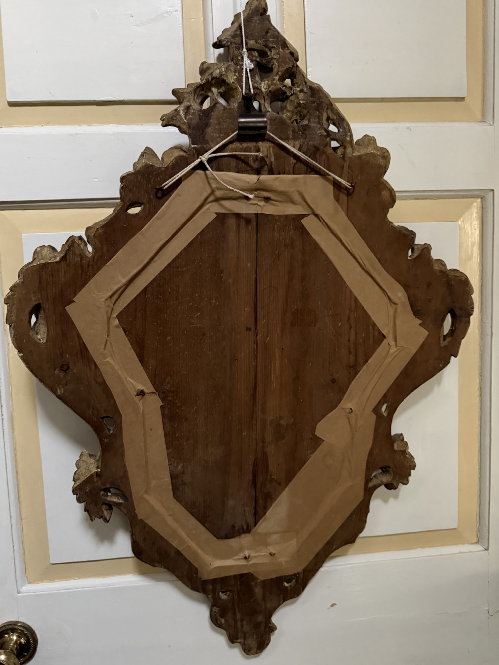 A pair of 19th-century Italian Venetian Rococo style wall mirrors featuring carved giltwood and polychrome frames surrounding etched glass depicting figures. View XV