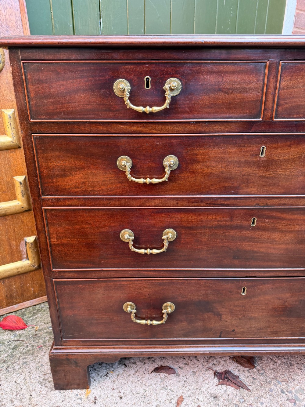 C18th George III Chippendale period mahogany chest of drawers of small scale and proportions. View XIII