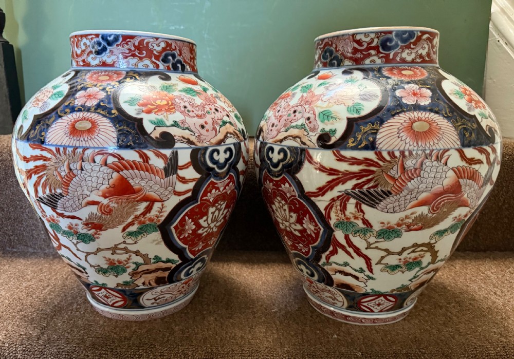 Pair of late C17th / early C18th Japanese Genroku period vases decorated in the Imari palette.