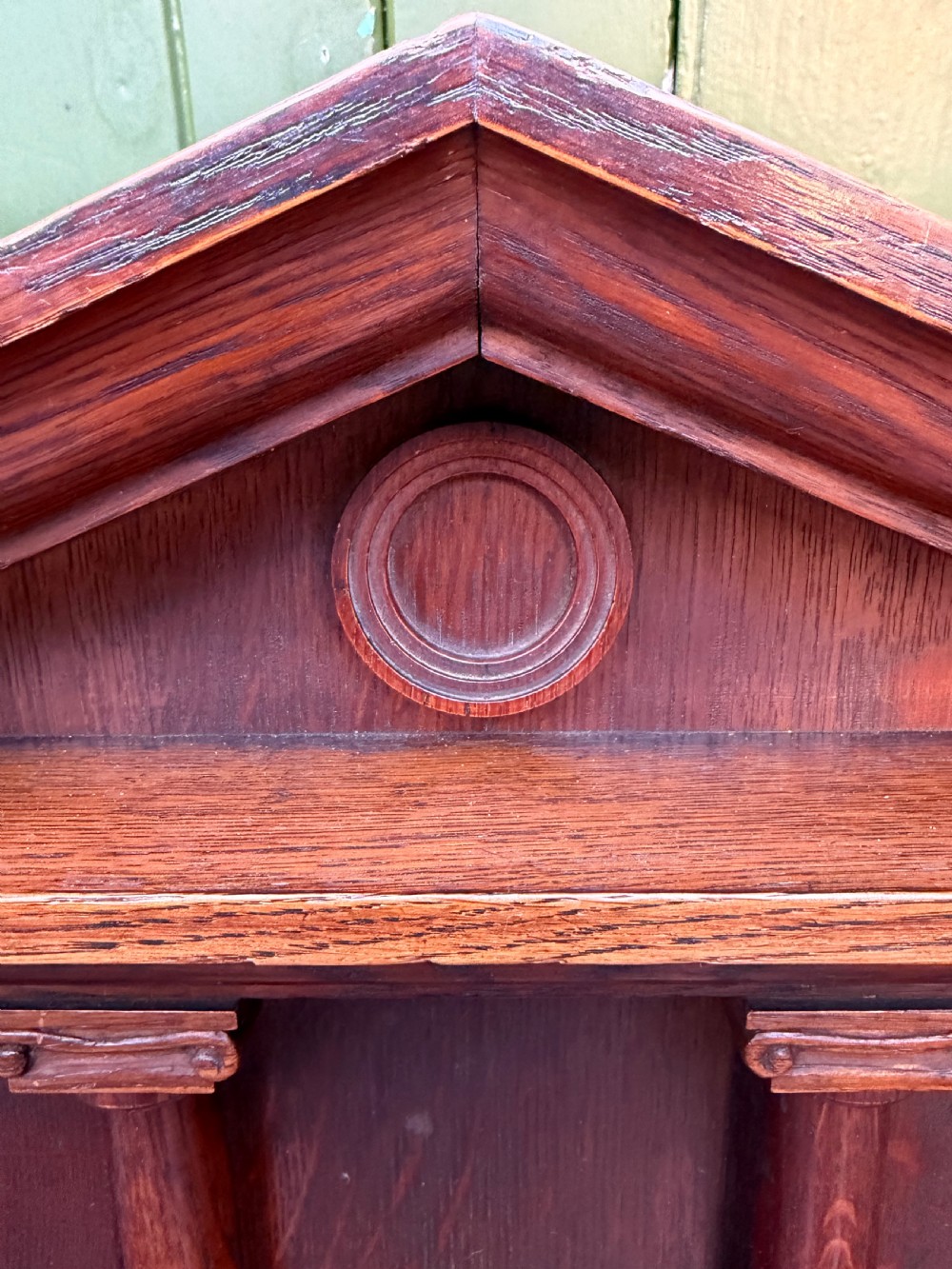 Interesting mid C19th oak armchair with an architectural ‘Palladian’ style classical back back .  View XII