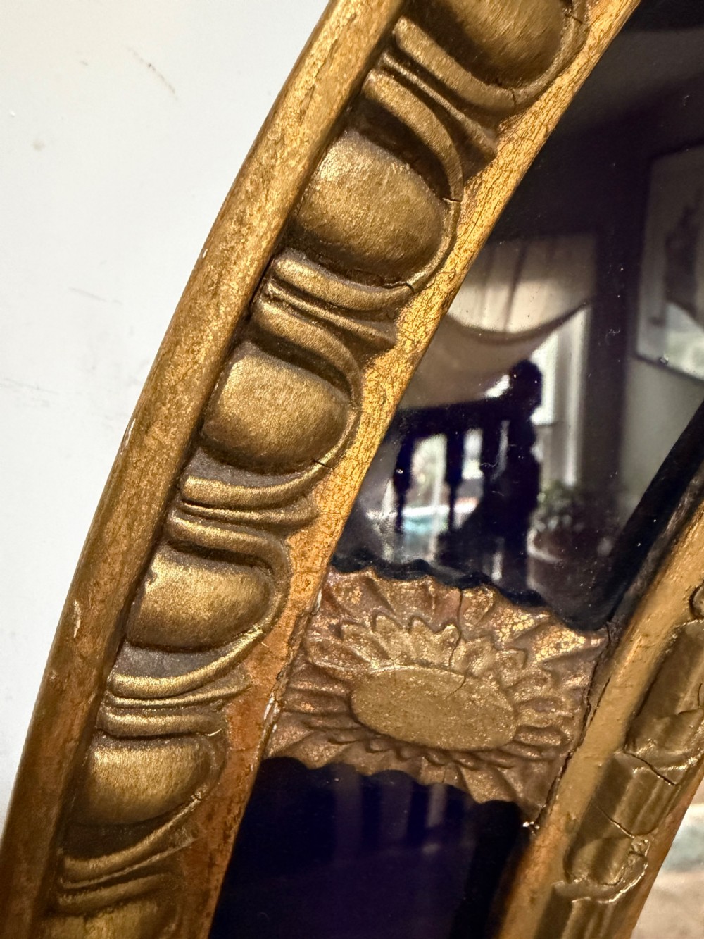 Decorative early C20th blue border glass oval gilt-wood framed mirror in the late C18th style . View II