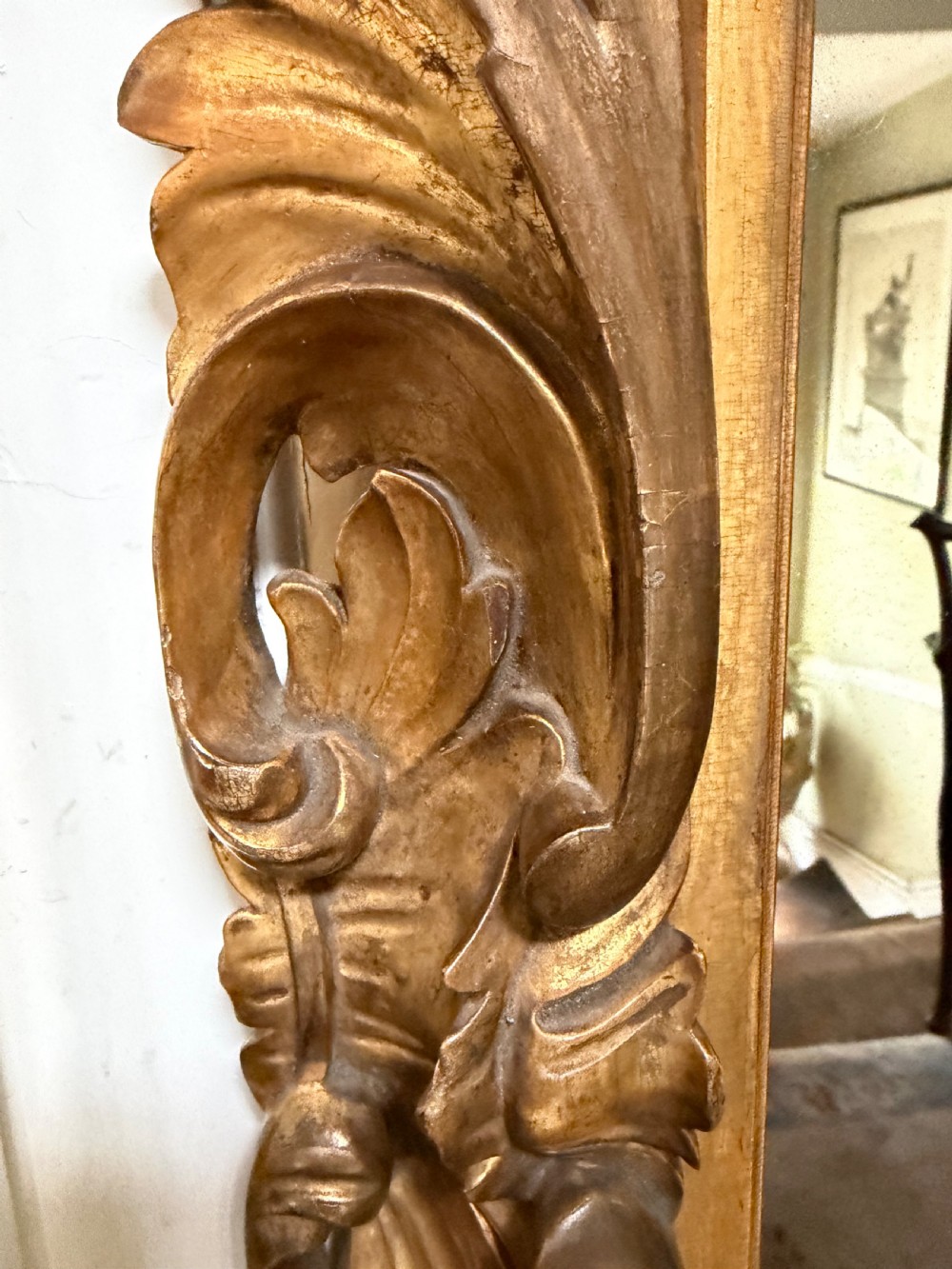 Late C18th Italian Florentine design carved giltwood framed mirror of larger scale and proportions. View V