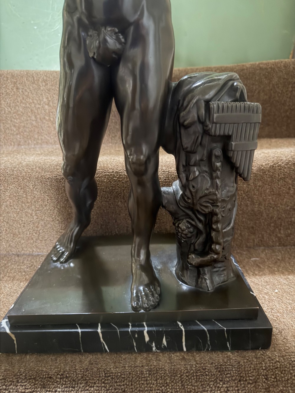 Large late C19th / early C20th Italian ‘Grand Tour ‘ souvenir bronze study , after the antique, of a Faun and the infant Bacchus. View VI