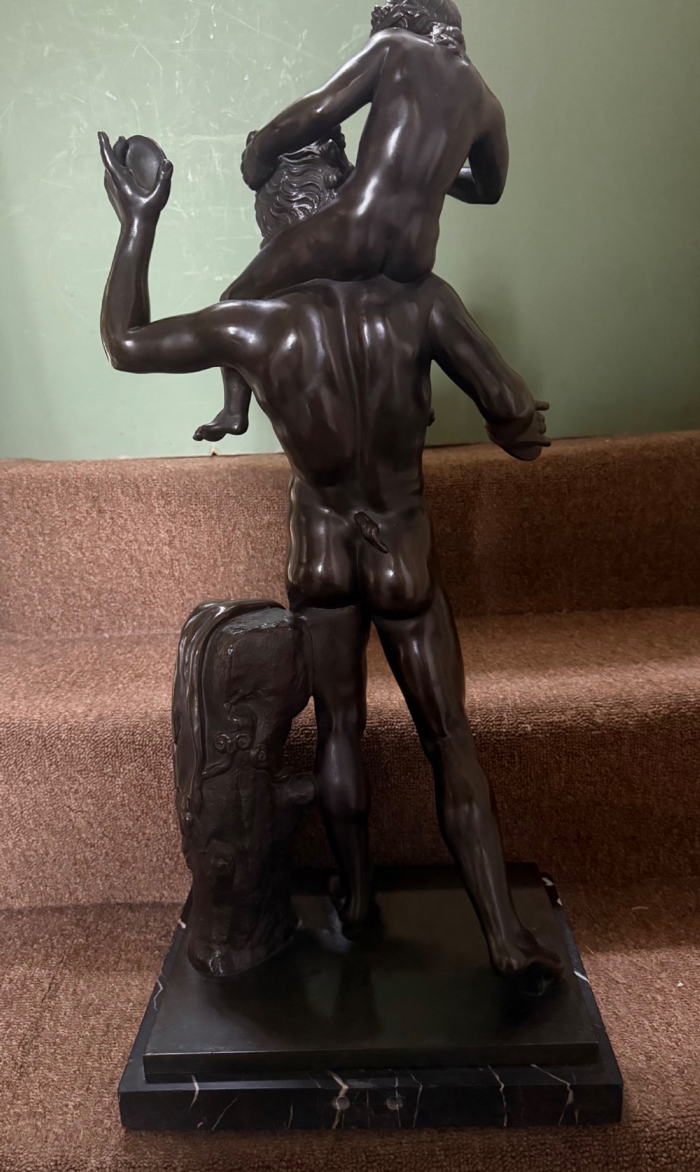 Large late C19th / early C20th Italian ‘Grand Tour ‘ souvenir bronze study , after the antique, of a Faun and the infant Bacchus. View IX