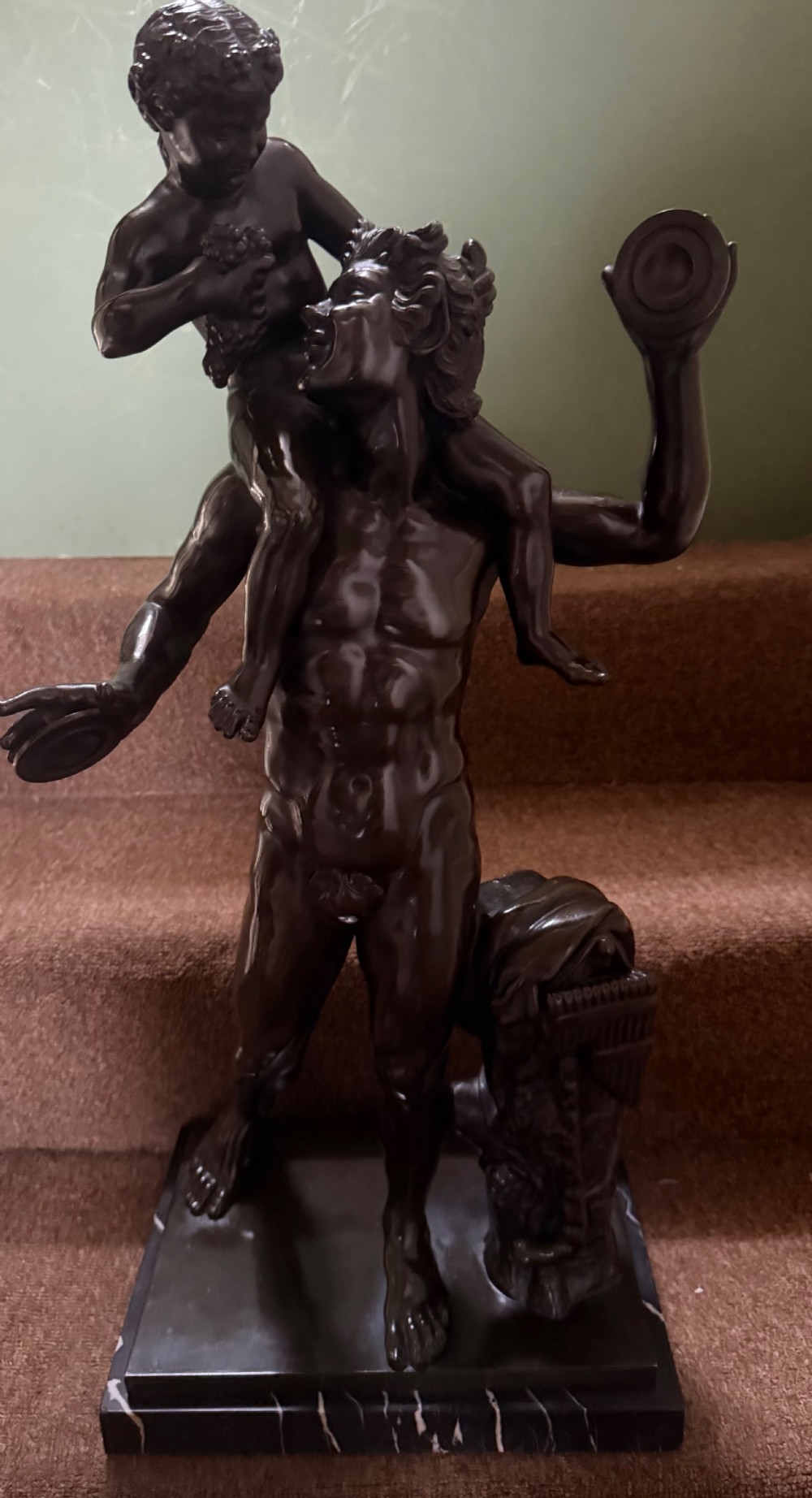 Large late C19th / early C20th Italian ‘Grand Tour ‘ souvenir bronze study , after the antique, of a Faun and the infant Bacchus. View XI