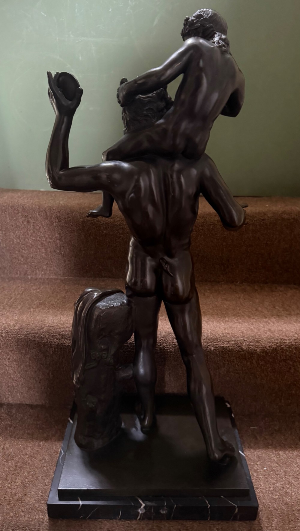 Large late C19th / early C20th Italian ‘Grand Tour ‘ souvenir bronze study , after the antique, of a Faun and the infant Bacchus. View XVI