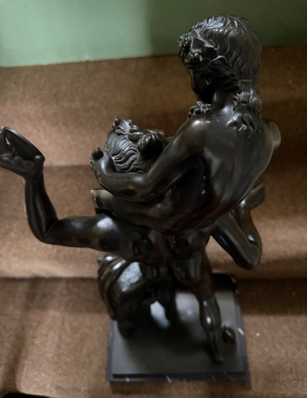 Large late C19th / early C20th Italian ‘Grand Tour ‘ souvenir bronze study , after the antique, of a Faun and the infant Bacchus. View XVIII