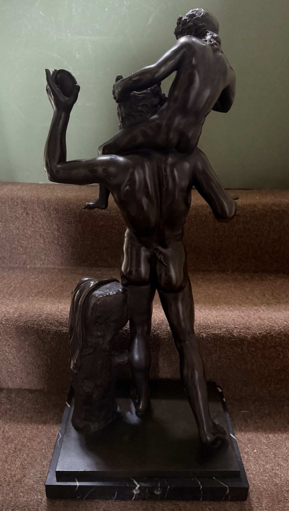 Large late C19th / early C20th Italian ‘Grand Tour ‘ souvenir bronze study , after the antique, of a Faun and the infant Bacchus. View VII