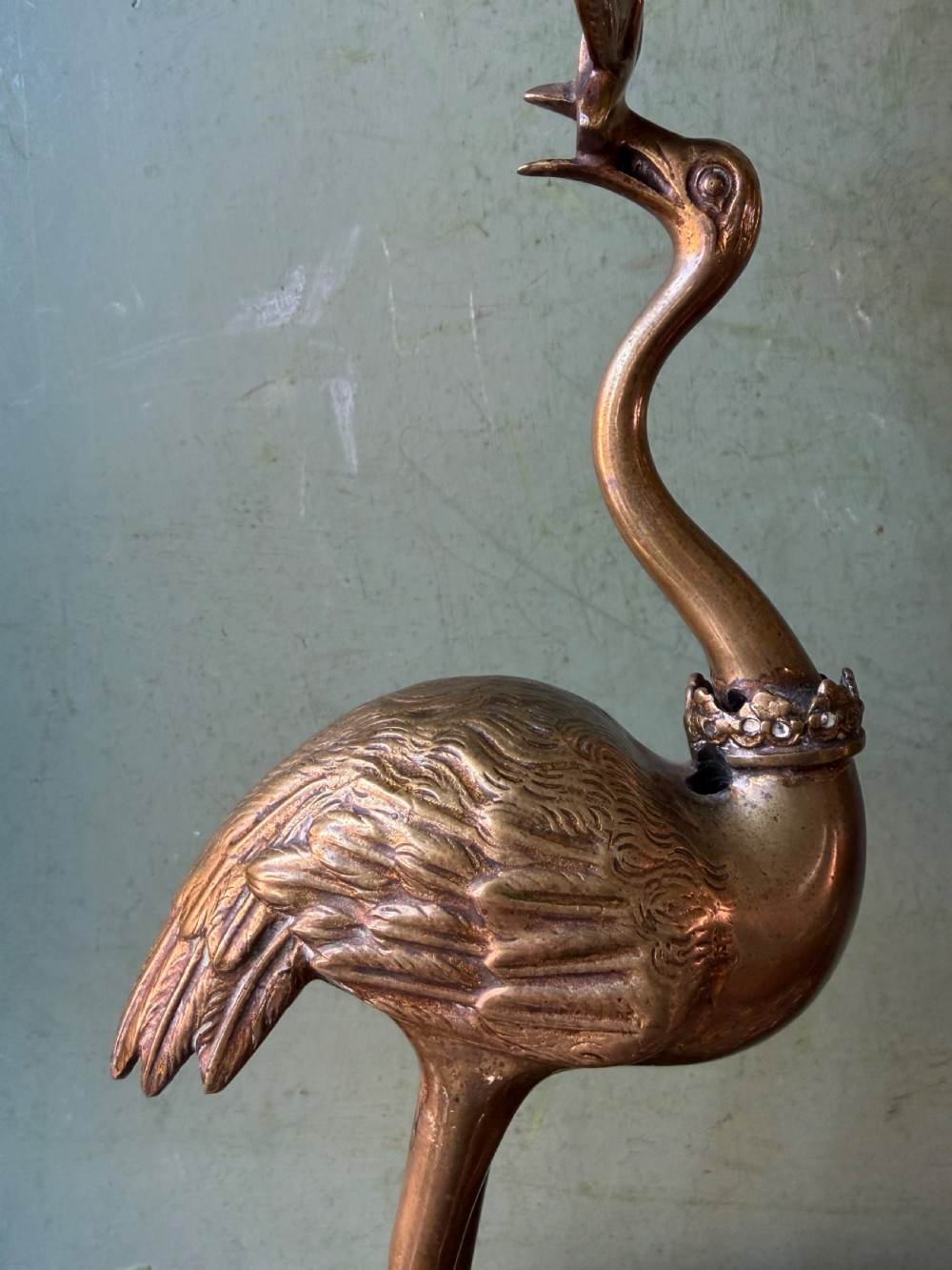 Pair of early C19th William IV period gilt bronze candlesticks in the form of heraldic cranes by Thomas Abbott of Birmingham. View II