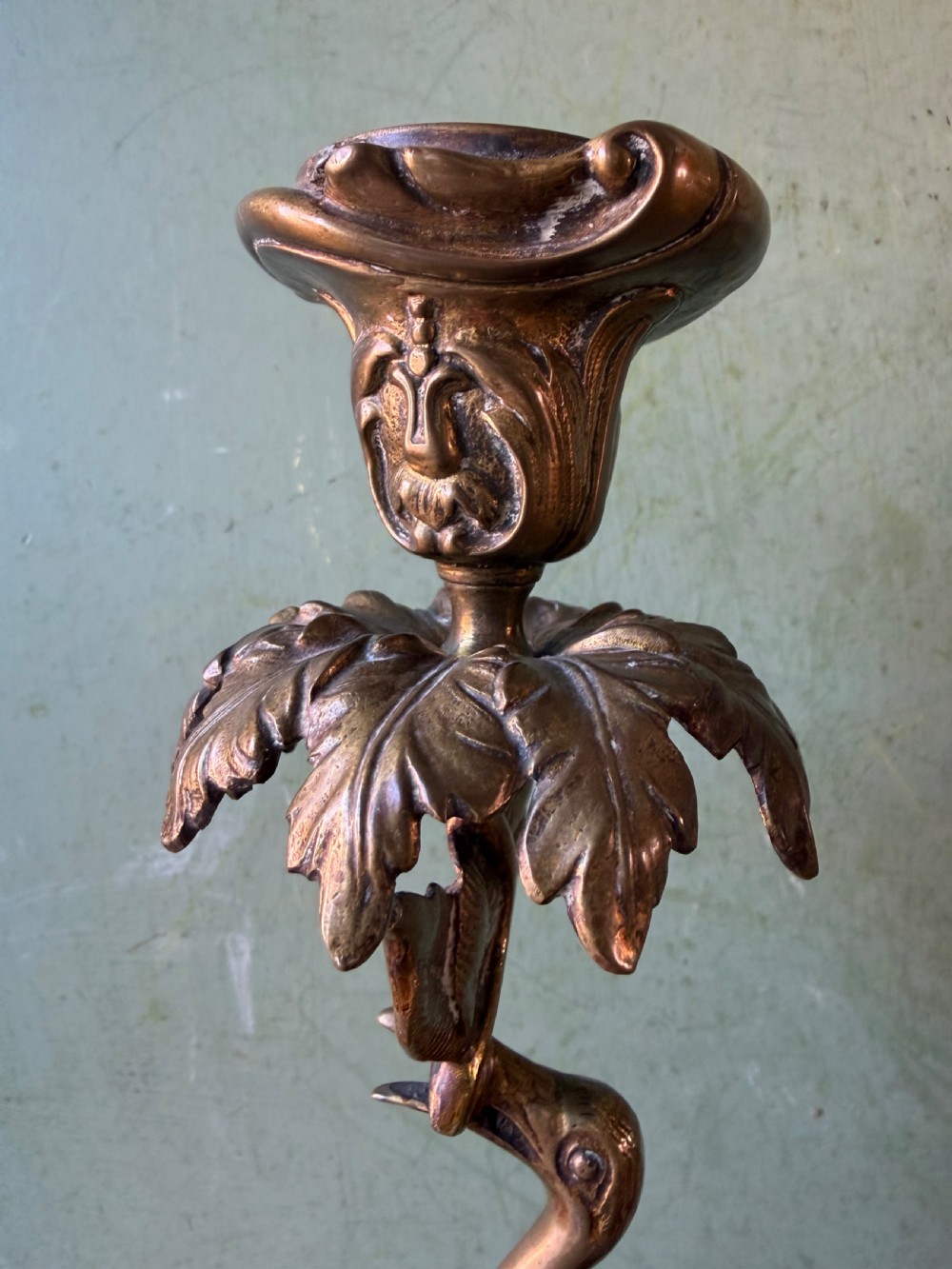 Pair of early C19th William IV period gilt bronze candlesticks in the form of heraldic cranes by Thomas Abbott of Birmingham. View IV