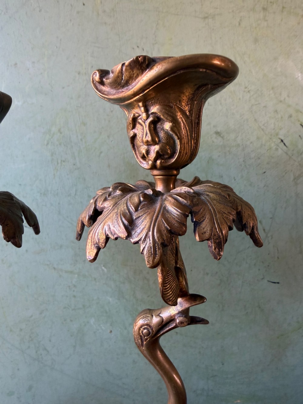 Pair of early C19th William IV period gilt bronze candlesticks in the form of heraldic cranes by Thomas Abbott of Birmingham. View XIII