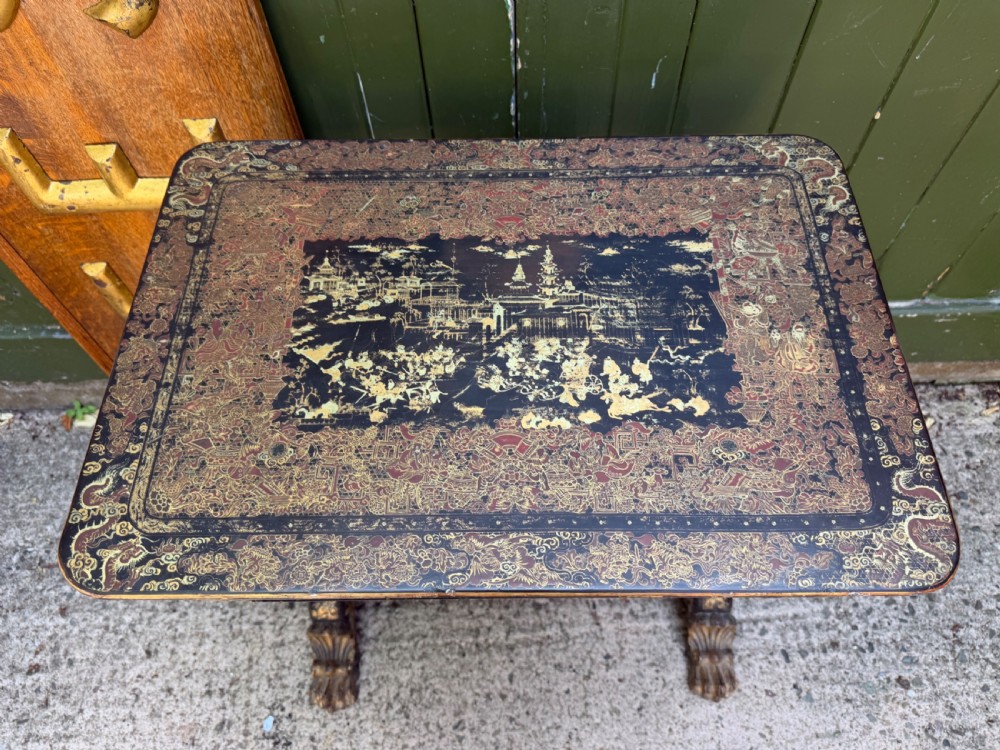 Mid C19th Chinese Export lacquer sewing or ladie’s work-table with gilded decoration. View III