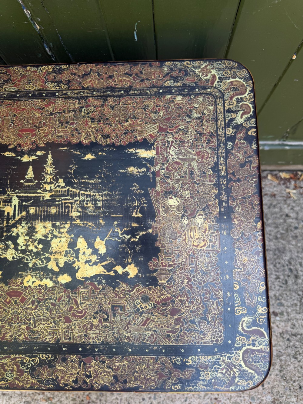 Mid C19th Chinese Export lacquer sewing or ladie’s work-table with gilded decoration. View XXII