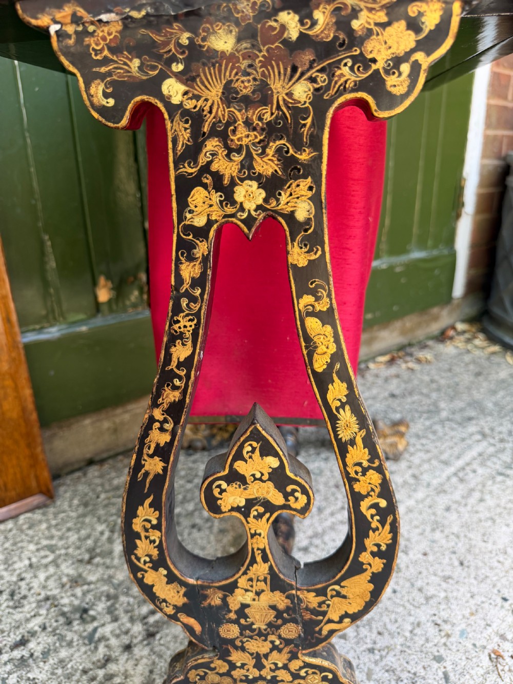 Mid C19th Chinese Export lacquer sewing or ladie’s work-table with gilded decoration. View XXVI