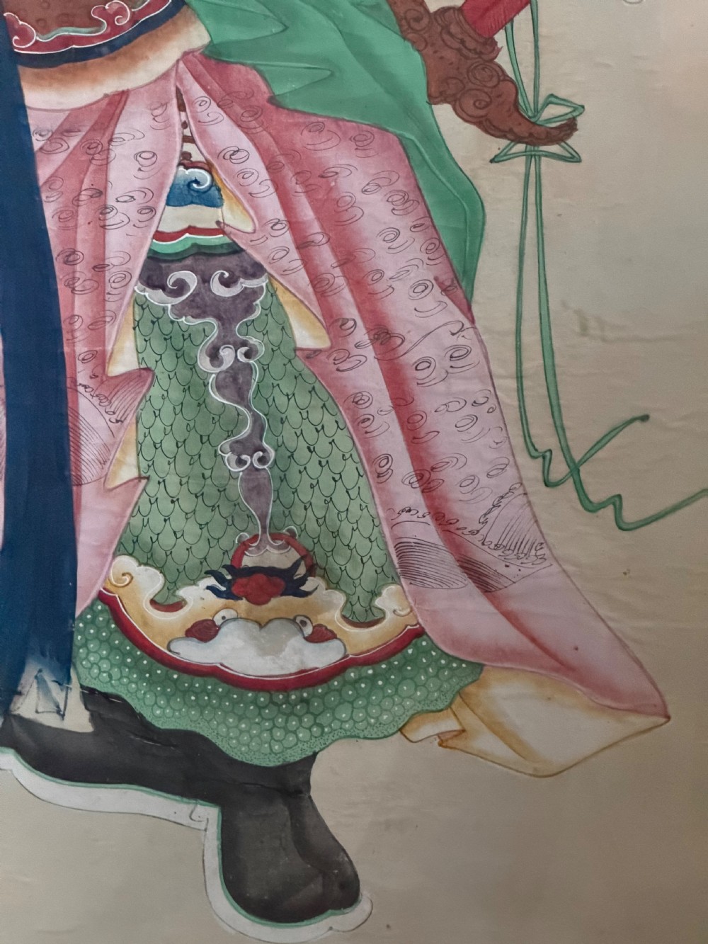 Large pair of  mid C19th finely-painted Chinese watercolours depicting Menshen or door gods .  View VI