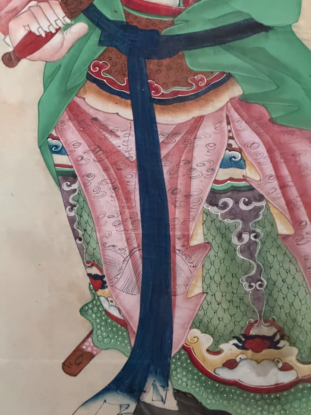 Large pair of  mid C19th finely-painted Chinese watercolours depicting Menshen or door gods .  View VII