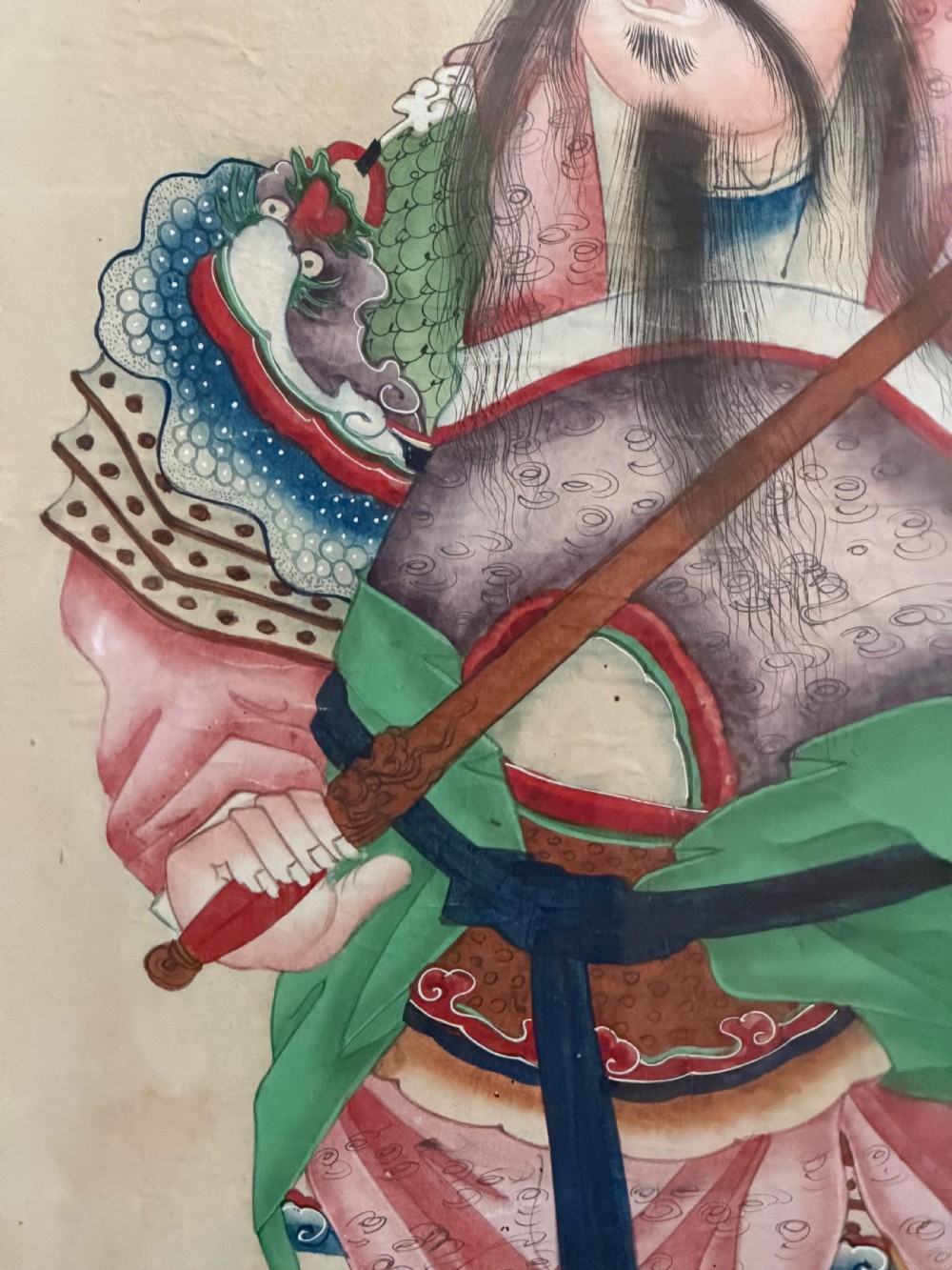 Large pair of  mid C19th finely-painted Chinese watercolours depicting Menshen or door gods .  View VIII