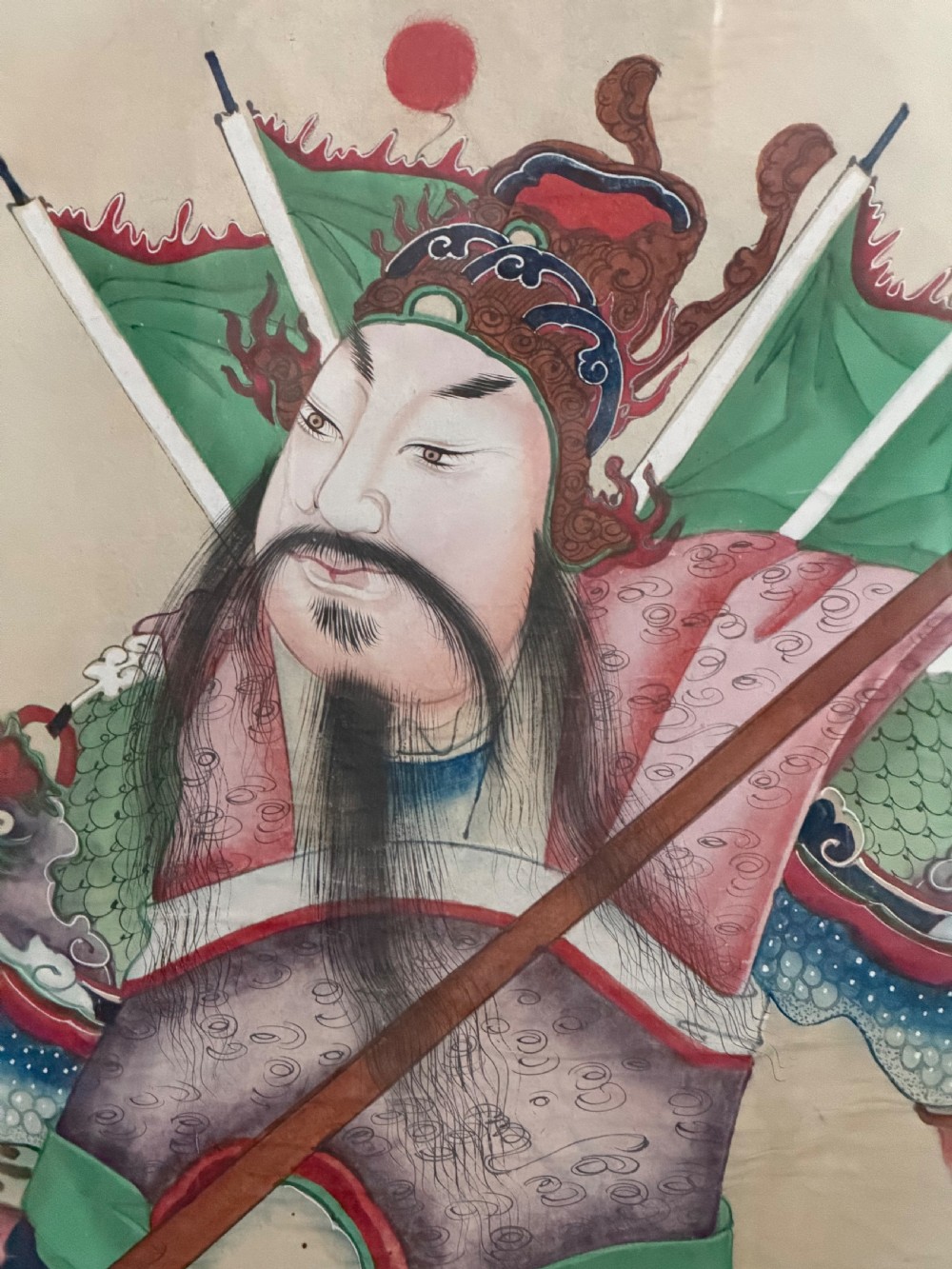 Large pair of  mid C19th finely-painted Chinese watercolours depicting Menshen or door gods .  View IX