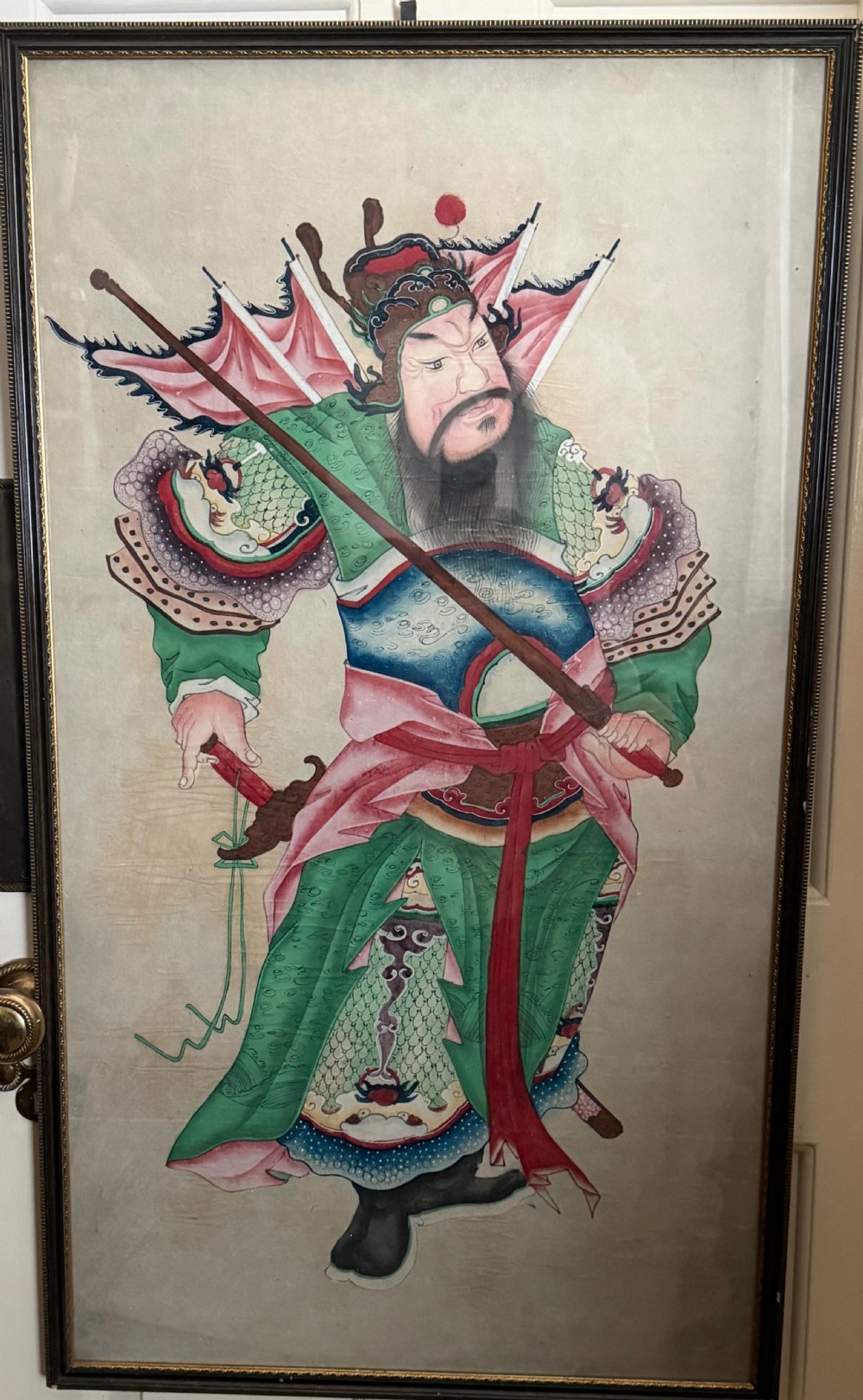 Large pair of  mid C19th finely-painted Chinese watercolours depicting Menshen or door gods .  View XI