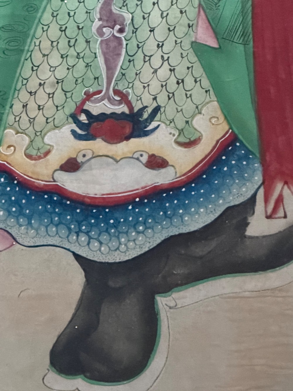 Large pair of  mid C19th finely-painted Chinese watercolours depicting Menshen or door gods .  View XII