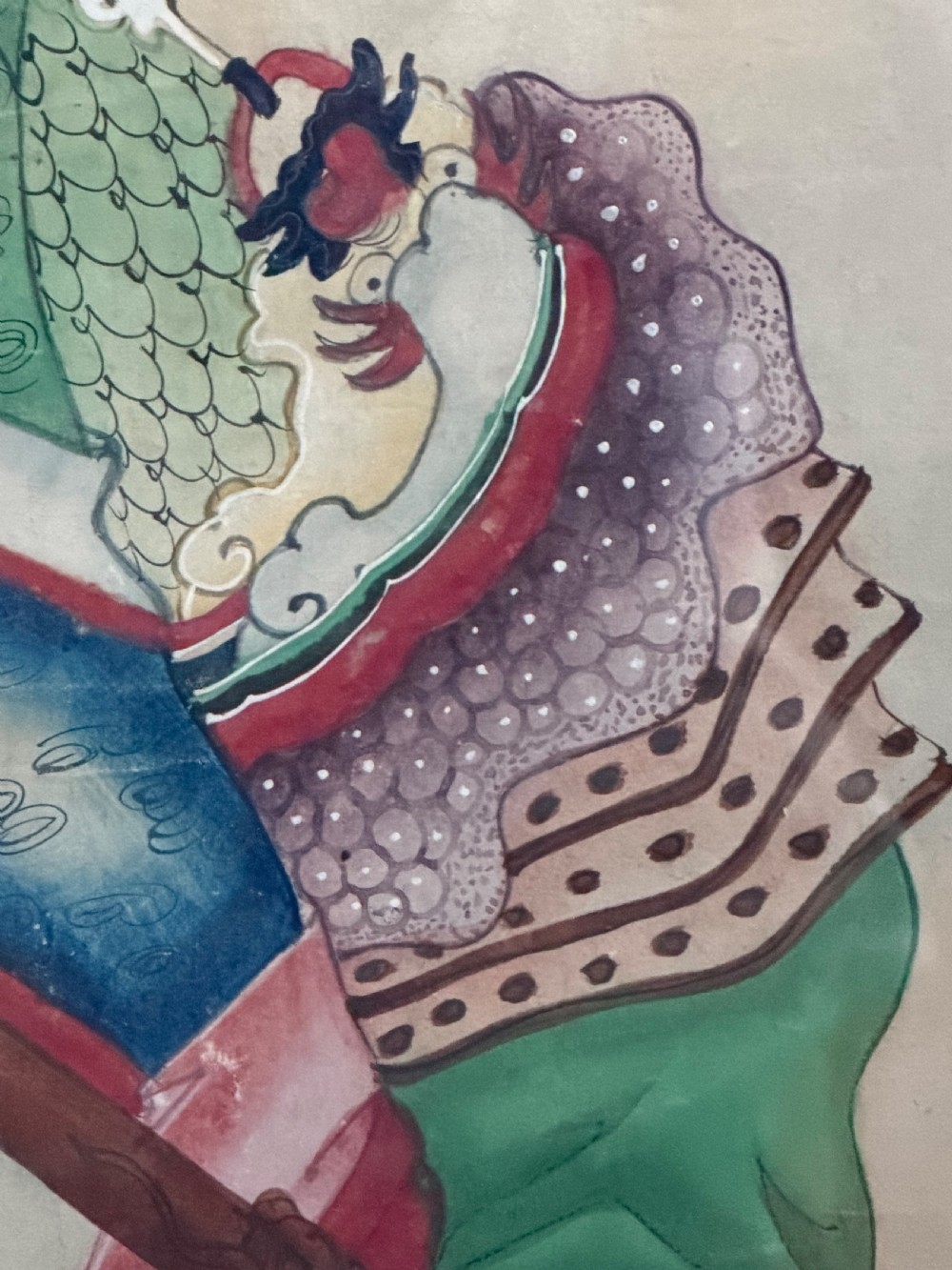 Large pair of  mid C19th finely-painted Chinese watercolours depicting Menshen or door gods .  View XIV
