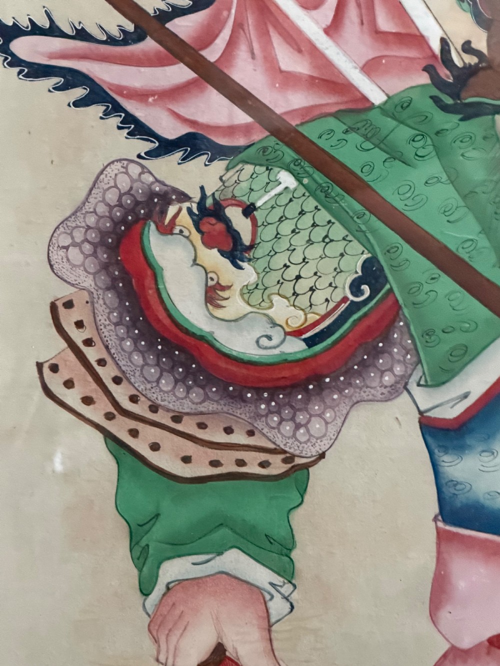 Large pair of  mid C19th finely-painted Chinese watercolours depicting Menshen or door gods .  View XV