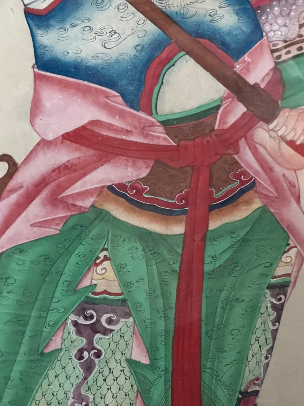 Large pair of  mid C19th finely-painted Chinese watercolours depicting Menshen or door gods .  View XVII