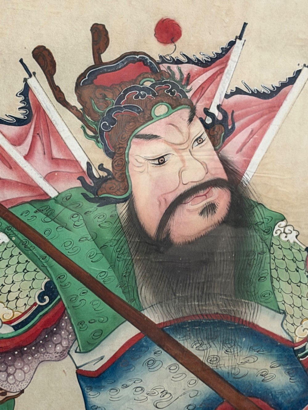 Large pair of  mid C19th finely-painted Chinese watercolours depicting Menshen or door gods .  View XVIII