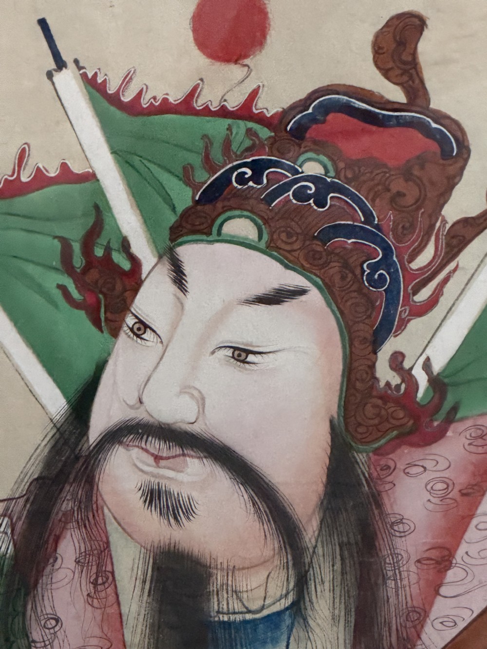 Large pair of  mid C19th finely-painted Chinese watercolours depicting Menshen or door gods .  View III