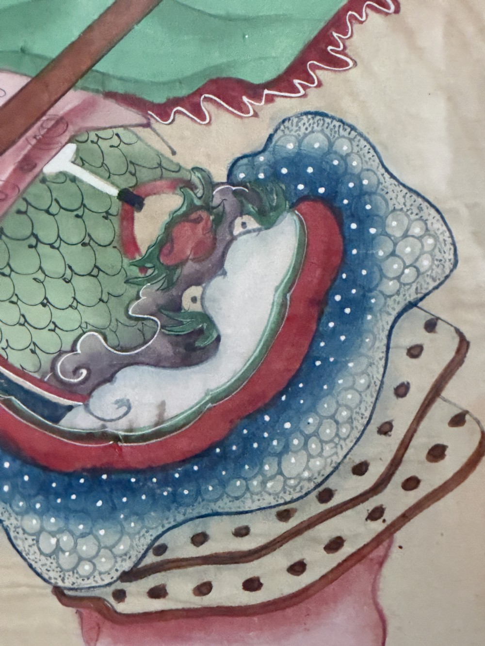 Large pair of  mid C19th finely-painted Chinese watercolours depicting Menshen or door gods .  View IV