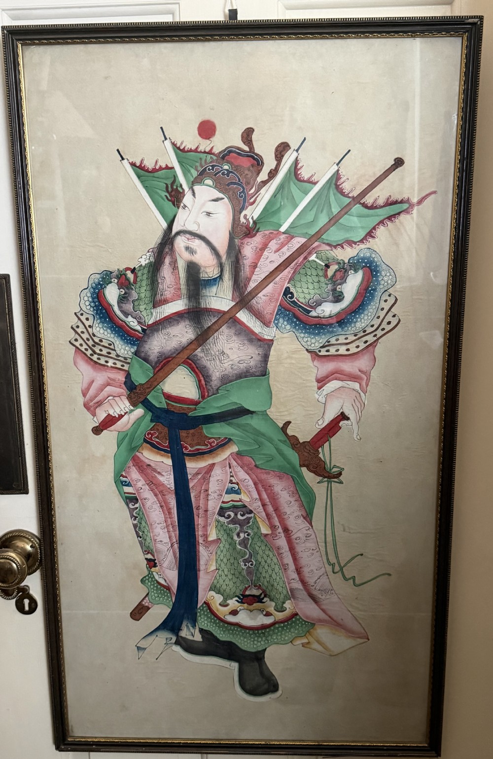 Large pair of  mid C19th finely-painted Chinese watercolours depicting Menshen or door gods .  View XX
